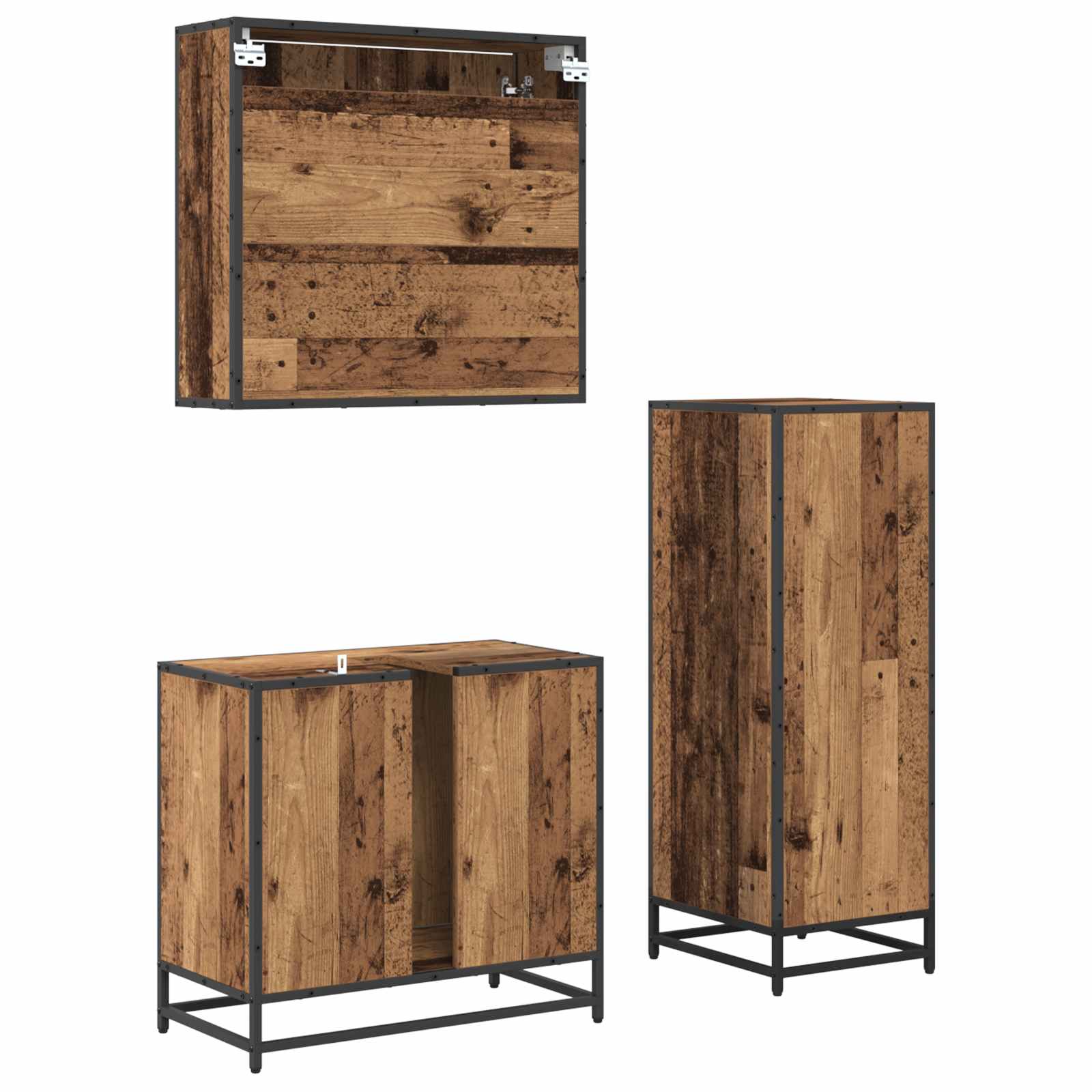 Juego de muebles de baño con cajón 3 pcs Madera Vieja