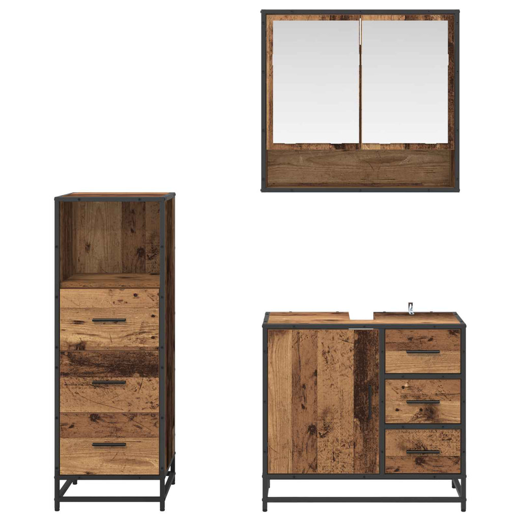 Juego de muebles de baño con cajón 3 pcs Madera Vieja