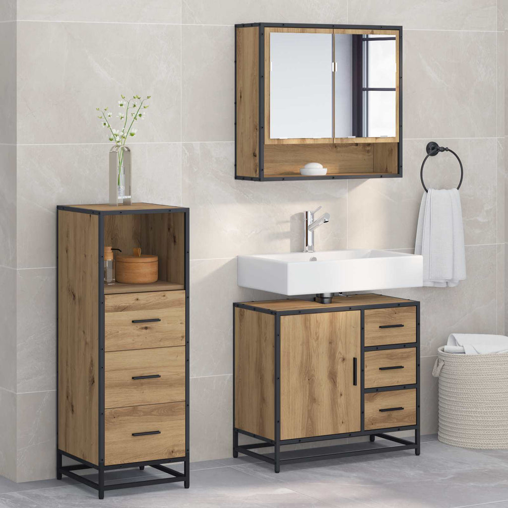 Juego de muebles de baño con cajón 3 pcs Roble artesanal