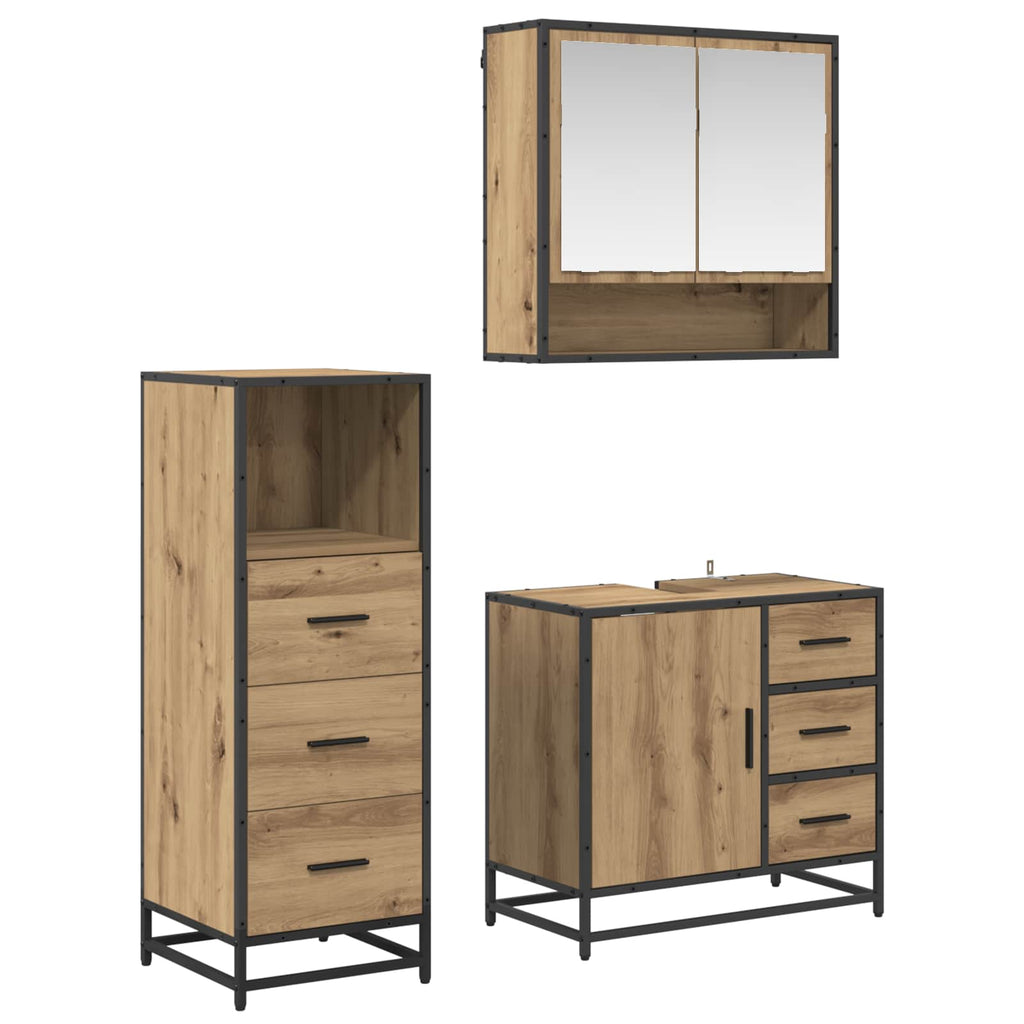 Juego de muebles de baño con cajón 3 pcs Roble artesanal