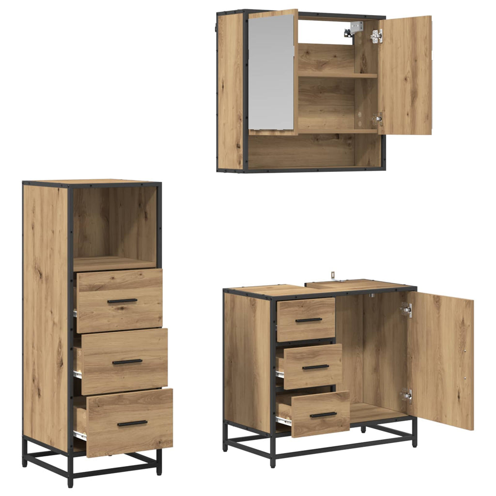 Juego de muebles de baño con cajón 3 pcs Roble artesanal