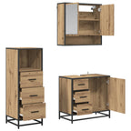 Juego de muebles de baño con cajón 3 pcs Roble artesanal