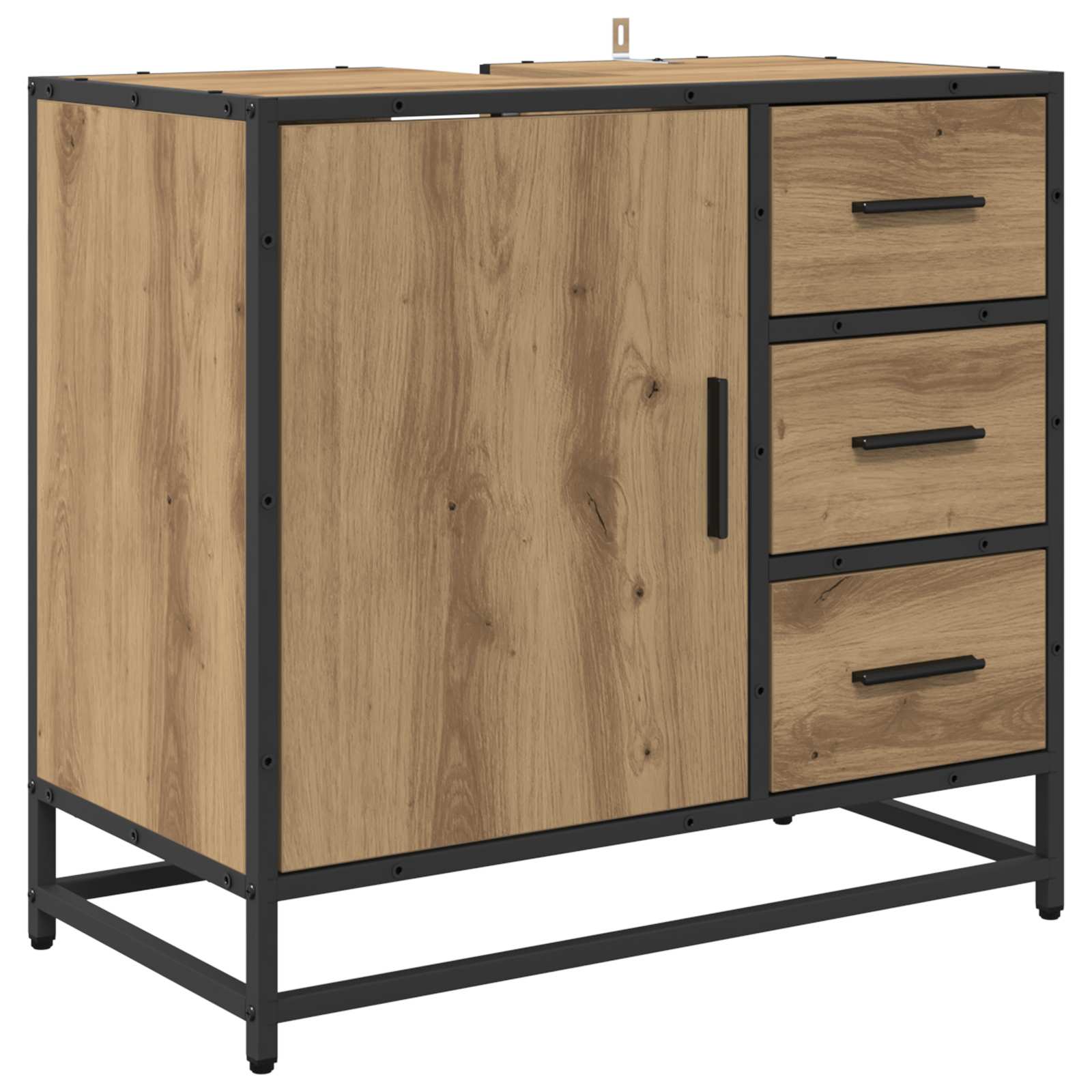 Juego de muebles de baño con cajón 3 pcs Roble artesanal