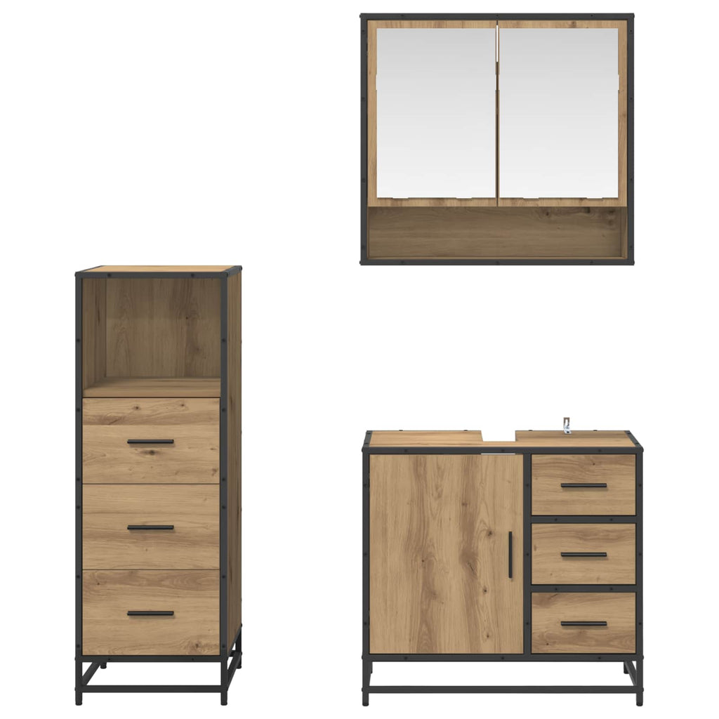 Juego de muebles de baño con cajón 3 pcs Roble artesanal