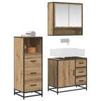 Juego de muebles de baño con cajón 3 pcs Roble artesanal
