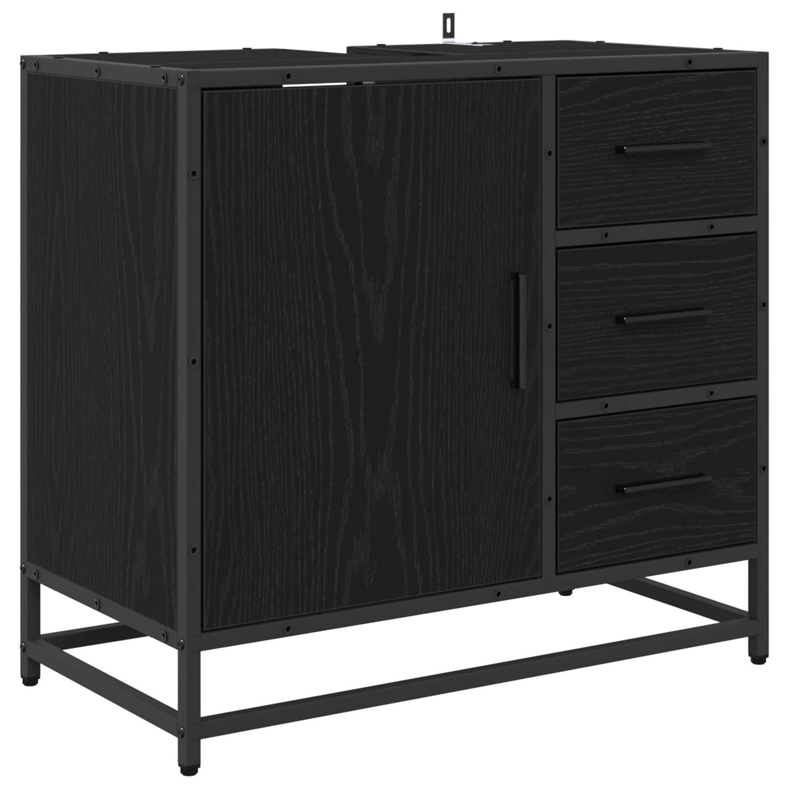Juego de muebles de baño 3 pcs Roble Negro Madera contrachapada