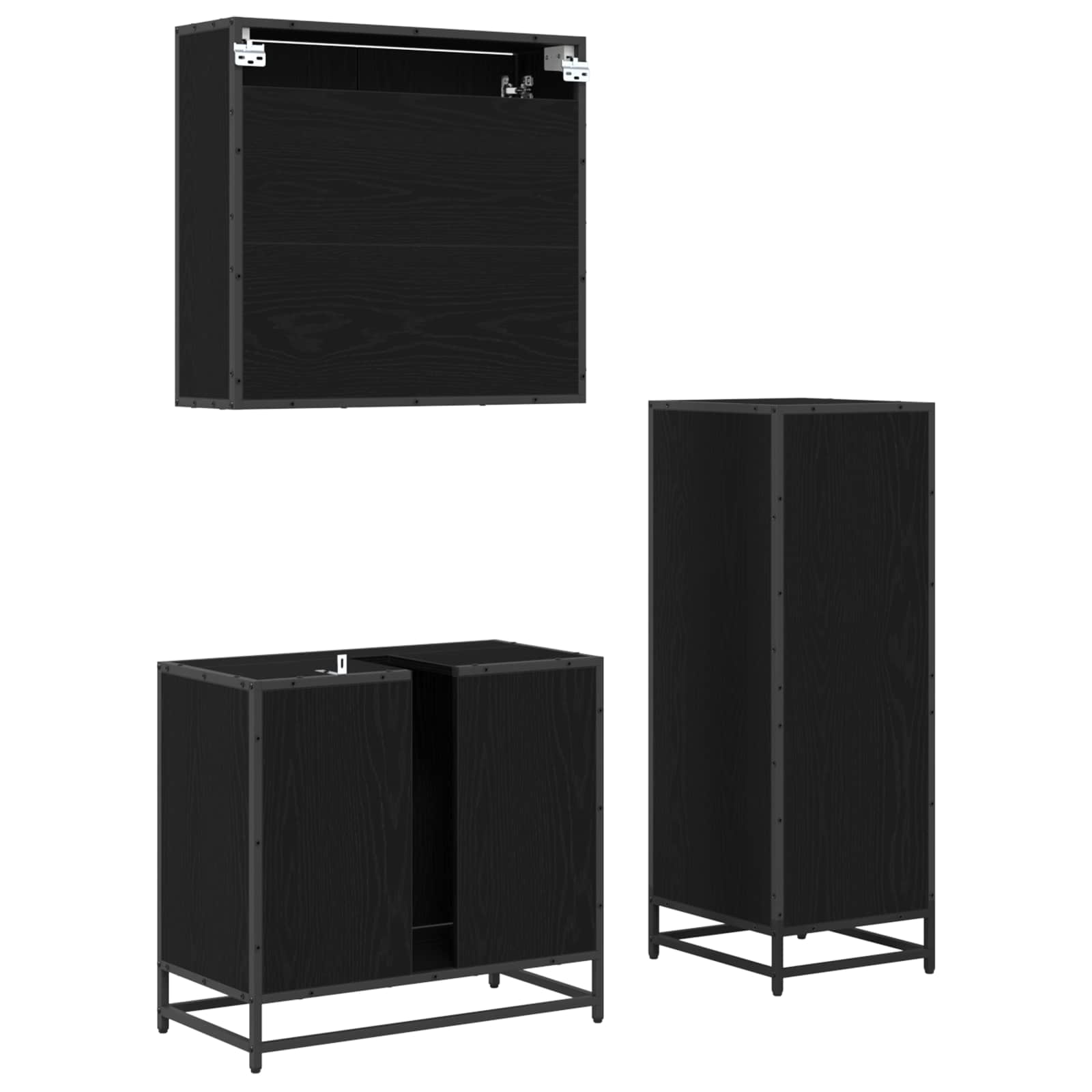 Juego de muebles de baño 3 pcs Roble Negro Madera contrachapada