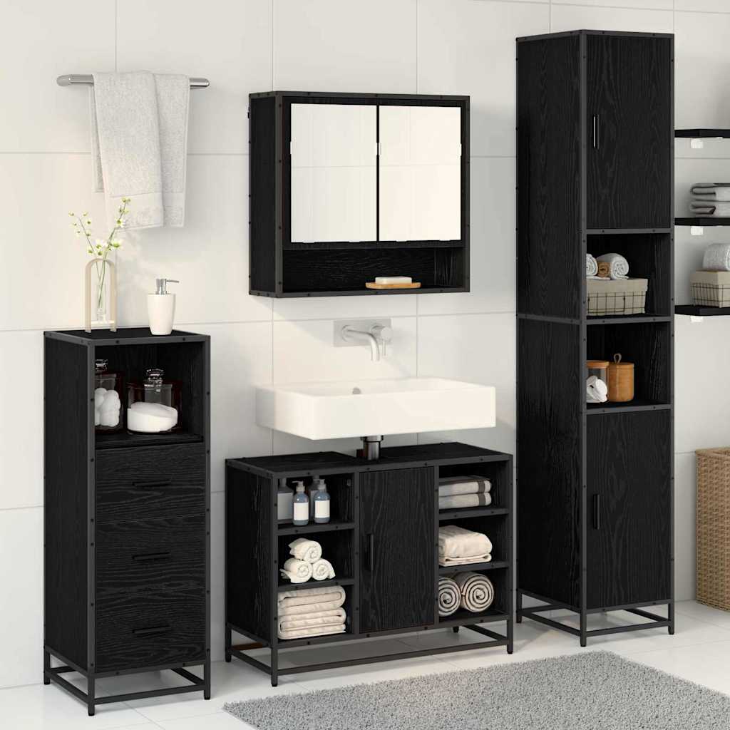 Juego de muebles de baño 3 pcs Roble Negro Madera contrachapada