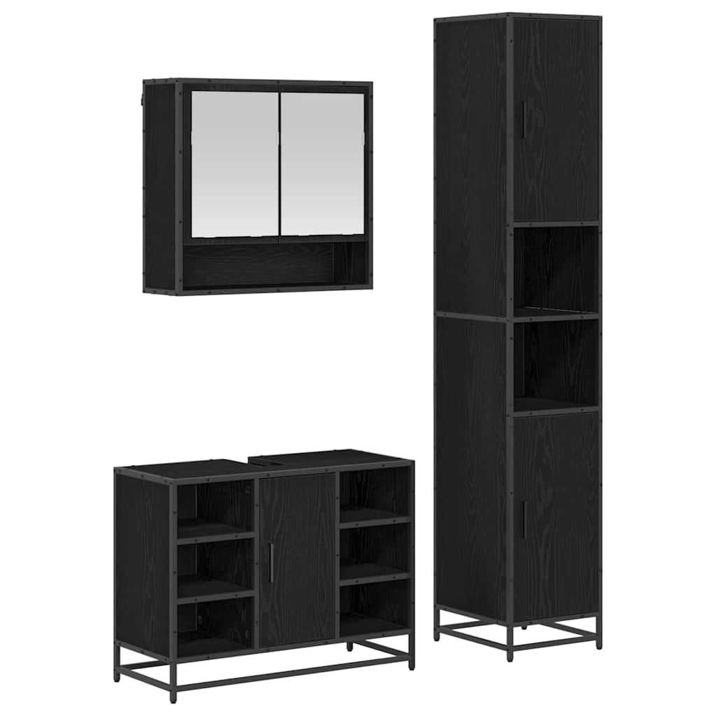 Juego de muebles de baño 3 pcs Roble Negro Madera contrachapada
