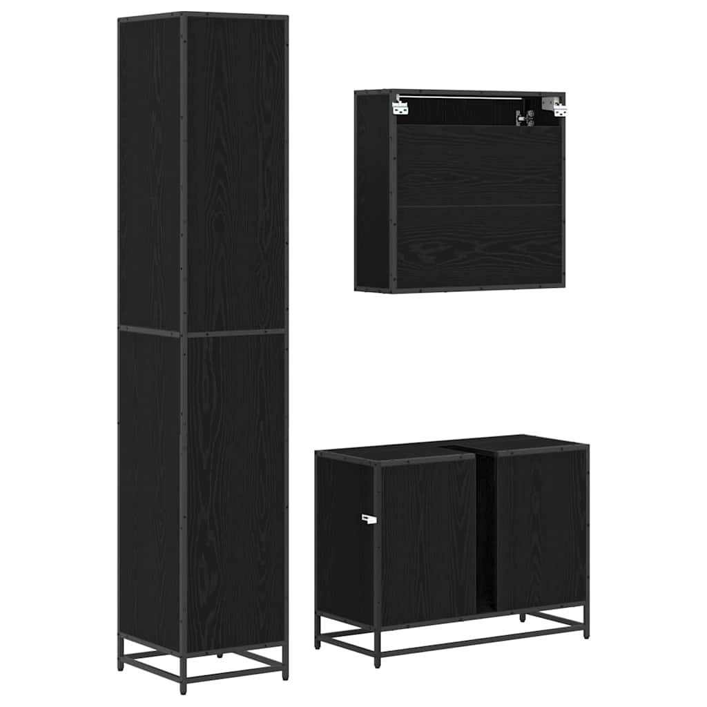 Juego de muebles de baño 3 pcs Roble Negro Madera contrachapada