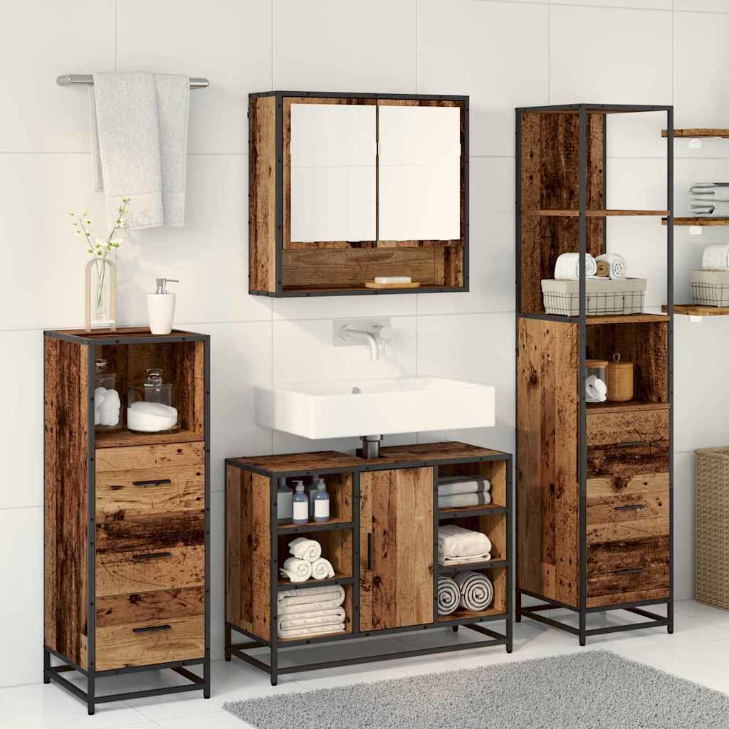 Juego de muebles de baño con cajón 4 pcs Madera Vieja