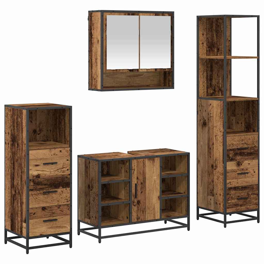 Juego de muebles de baño con cajón 4 pcs Madera Vieja