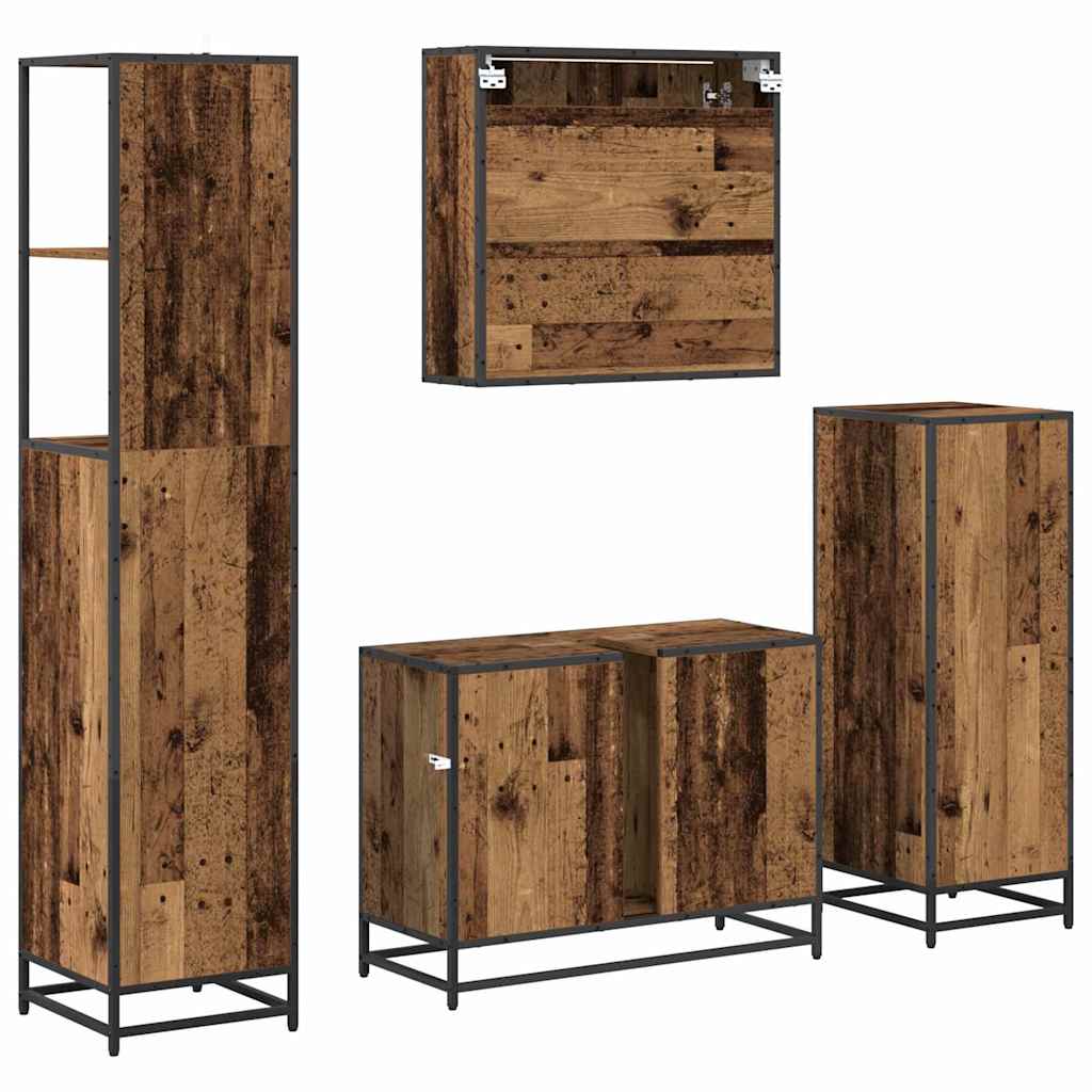 Juego de muebles de baño con cajón 4 pcs Madera Vieja