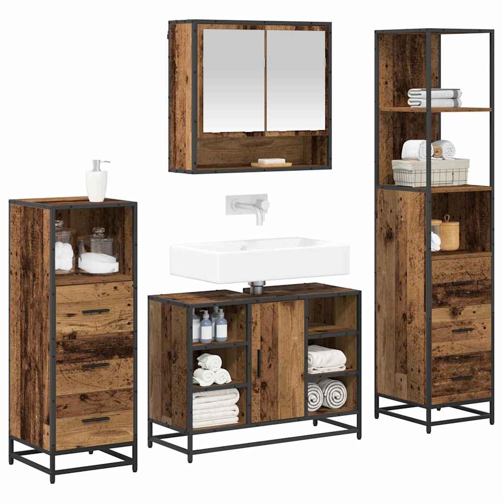 Juego de muebles de baño con cajón 4 pcs Madera Vieja