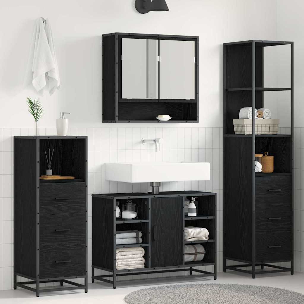 Juego de muebles de baño 4 pcs Roble Negro Madera contrachapada
