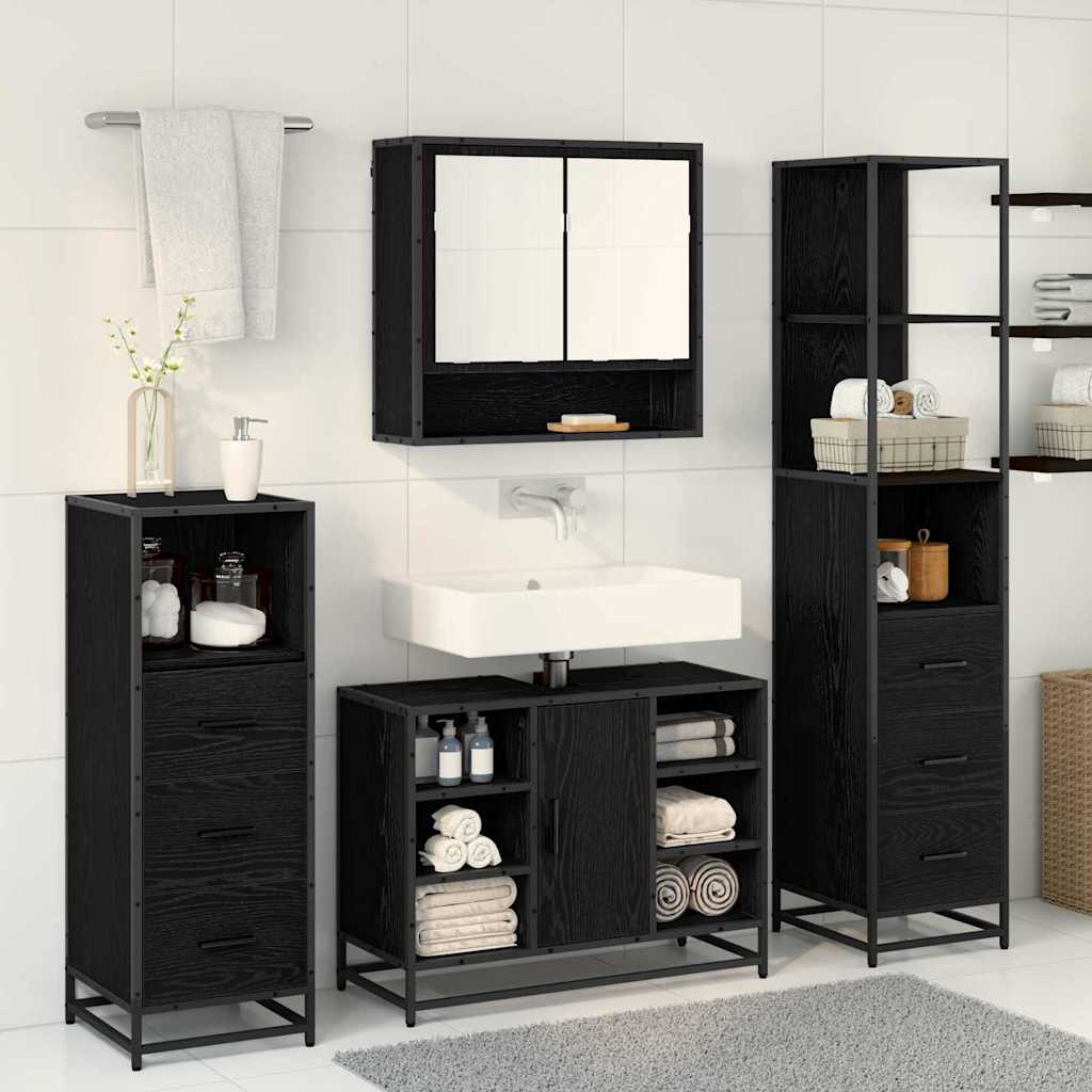 Juego de muebles de baño 4 pcs Roble Negro Madera contrachapada