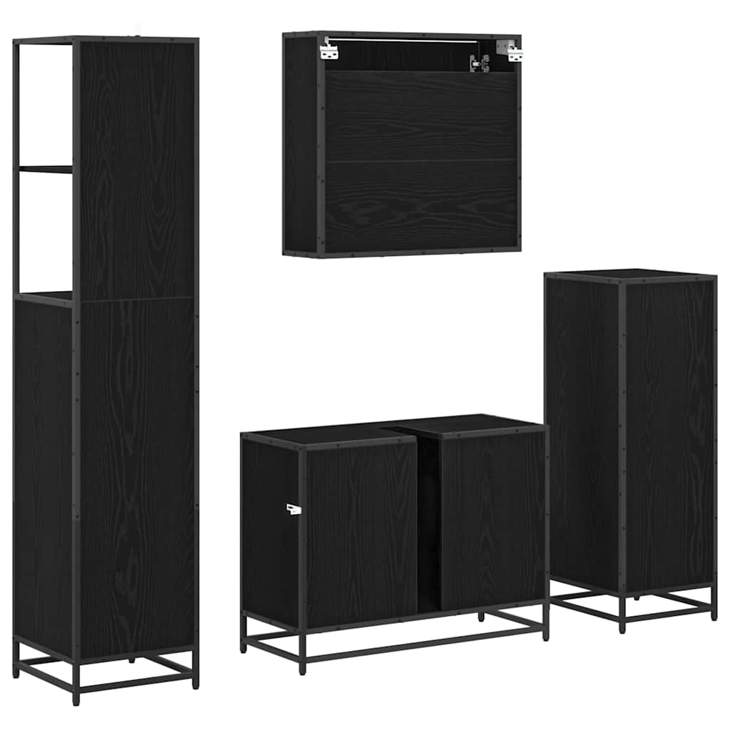 Juego de muebles de baño 4 pcs Roble Negro Madera contrachapada