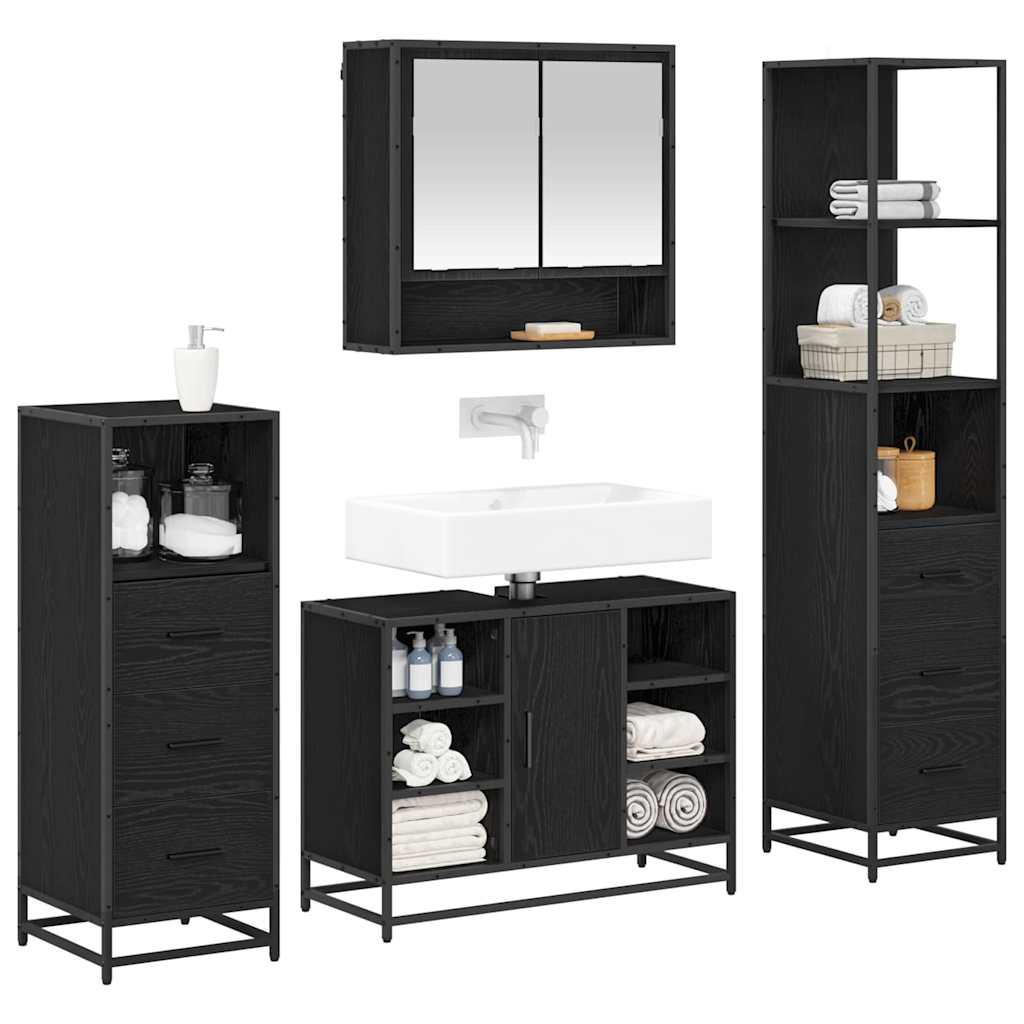 Juego de muebles de baño 4 pcs Roble Negro Madera contrachapada