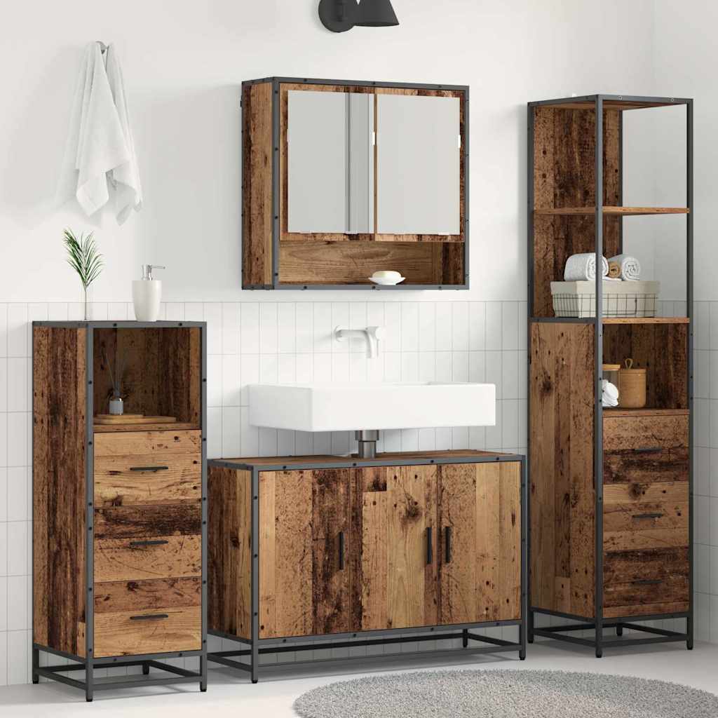Conjunto de móveis de casa de banho 4 pcs Carvalho Preto Madeira contraplacada