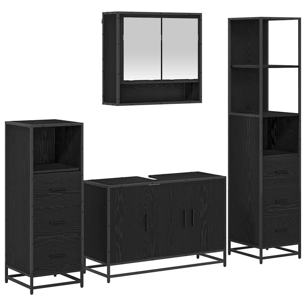 Juego de muebles de baño 4 pcs Roble Negro Madera contrachapada
