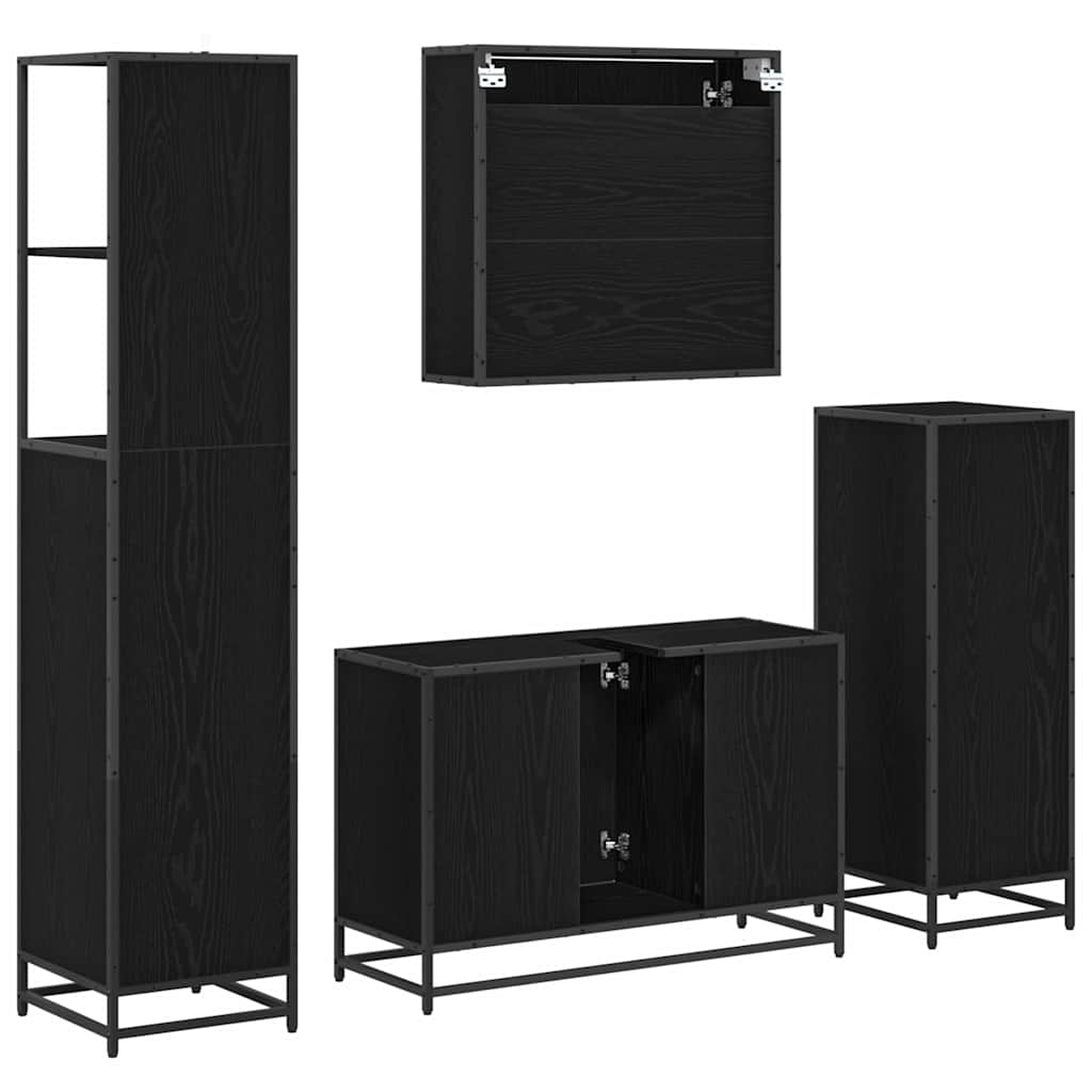 Juego de muebles de baño 4 pcs Roble Negro Madera contrachapada