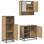 Juego de muebles de baño con estante 3 pcs Roble artesanal