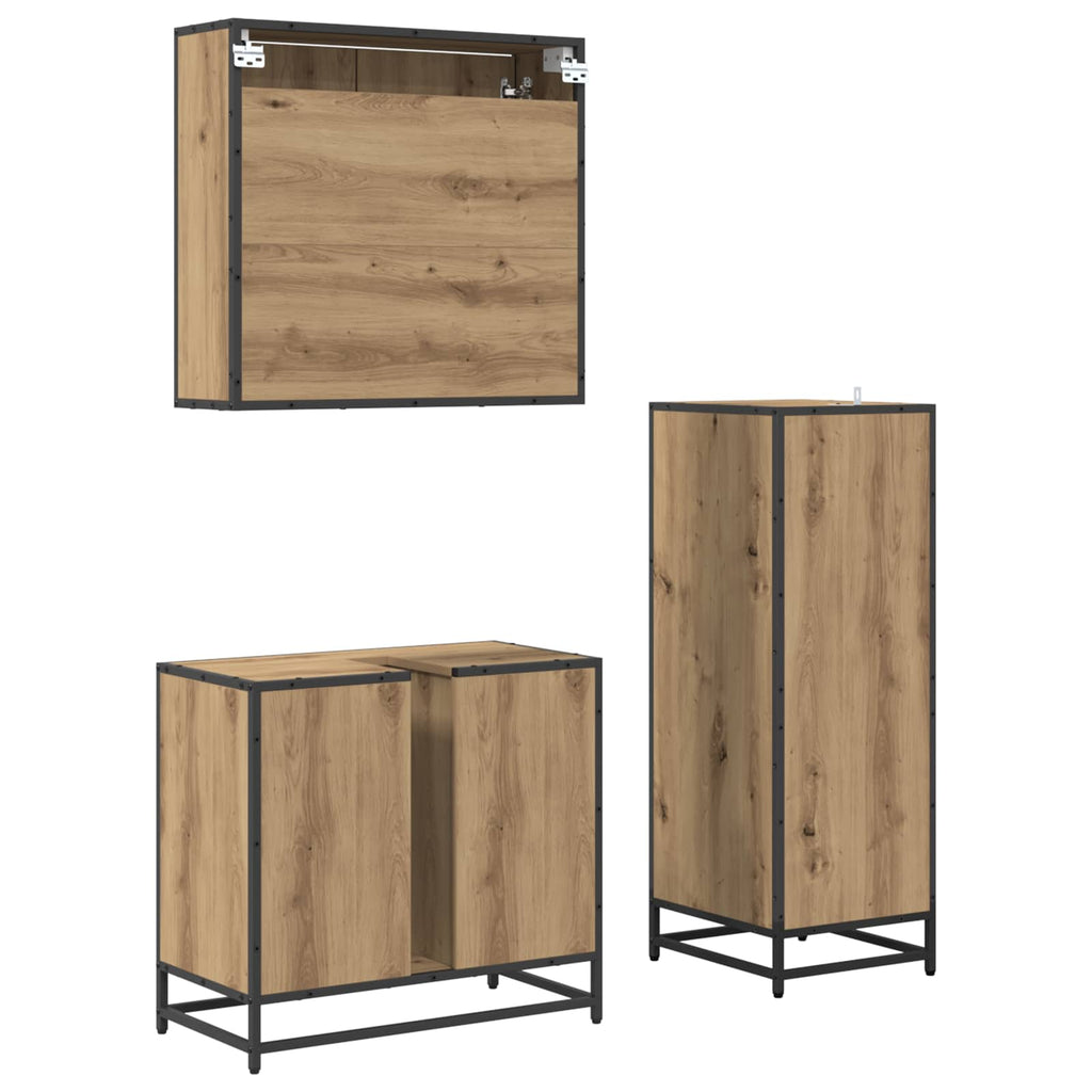Juego de muebles de baño con estante 3 pcs Roble artesanal