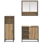 Juego de muebles de baño con estante 3 pcs Roble artesanal