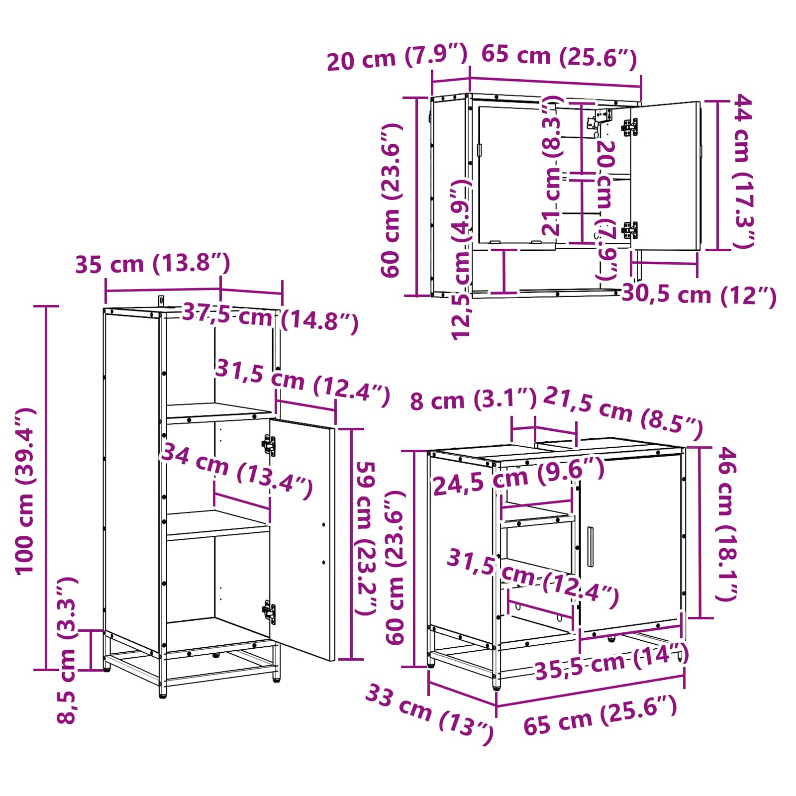 Juego de muebles de baño con estante 3 pcs Roble artesanal