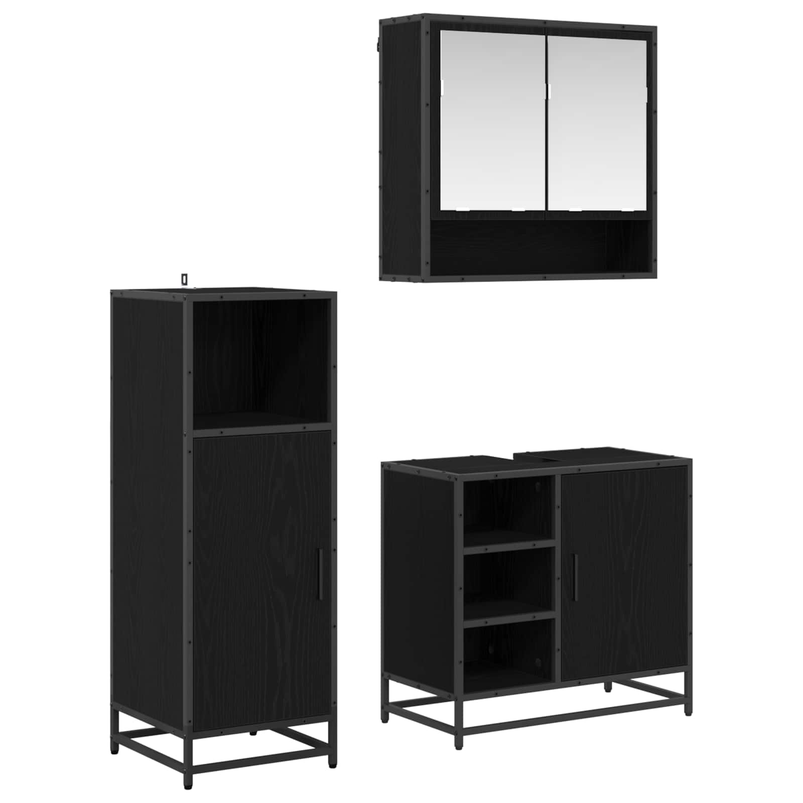 Juego de muebles de baño 3 pcs Roble Negro Madera de ingeniería