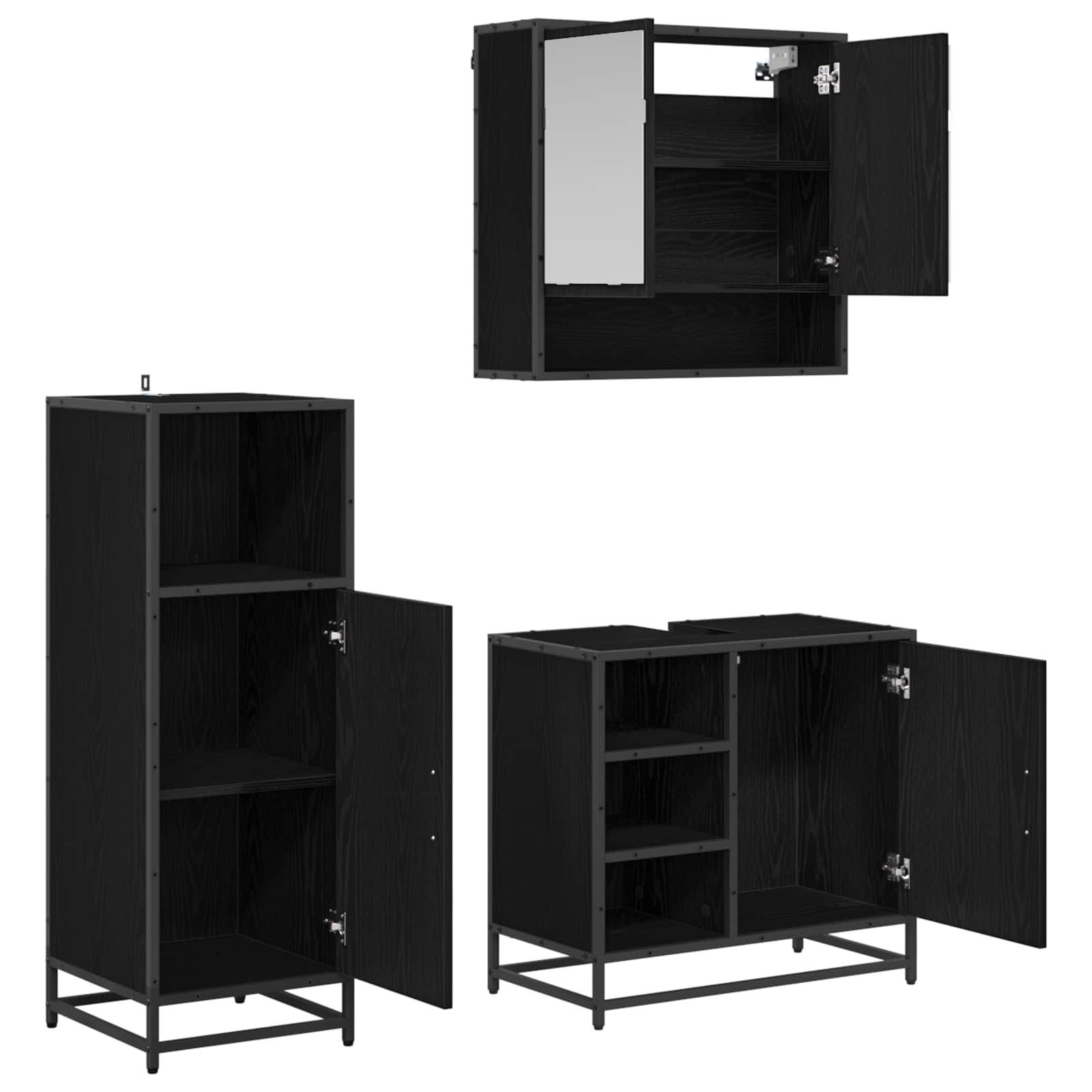 Juego de muebles de baño 3 pcs Roble Negro Madera de ingeniería