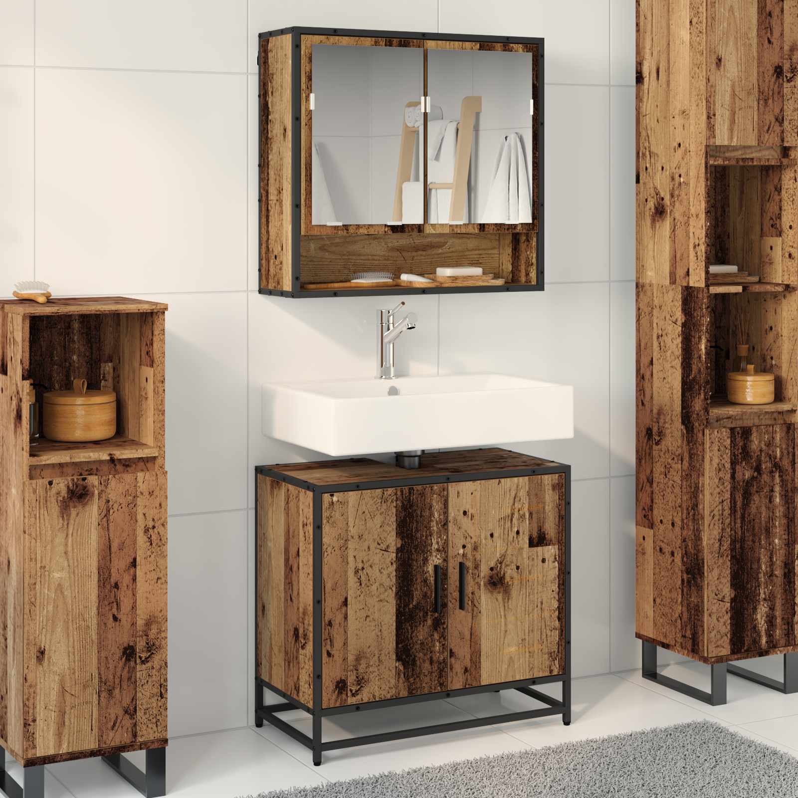 Juego de muebles de baño 2 pcs Roble Negro Madera contrachapada