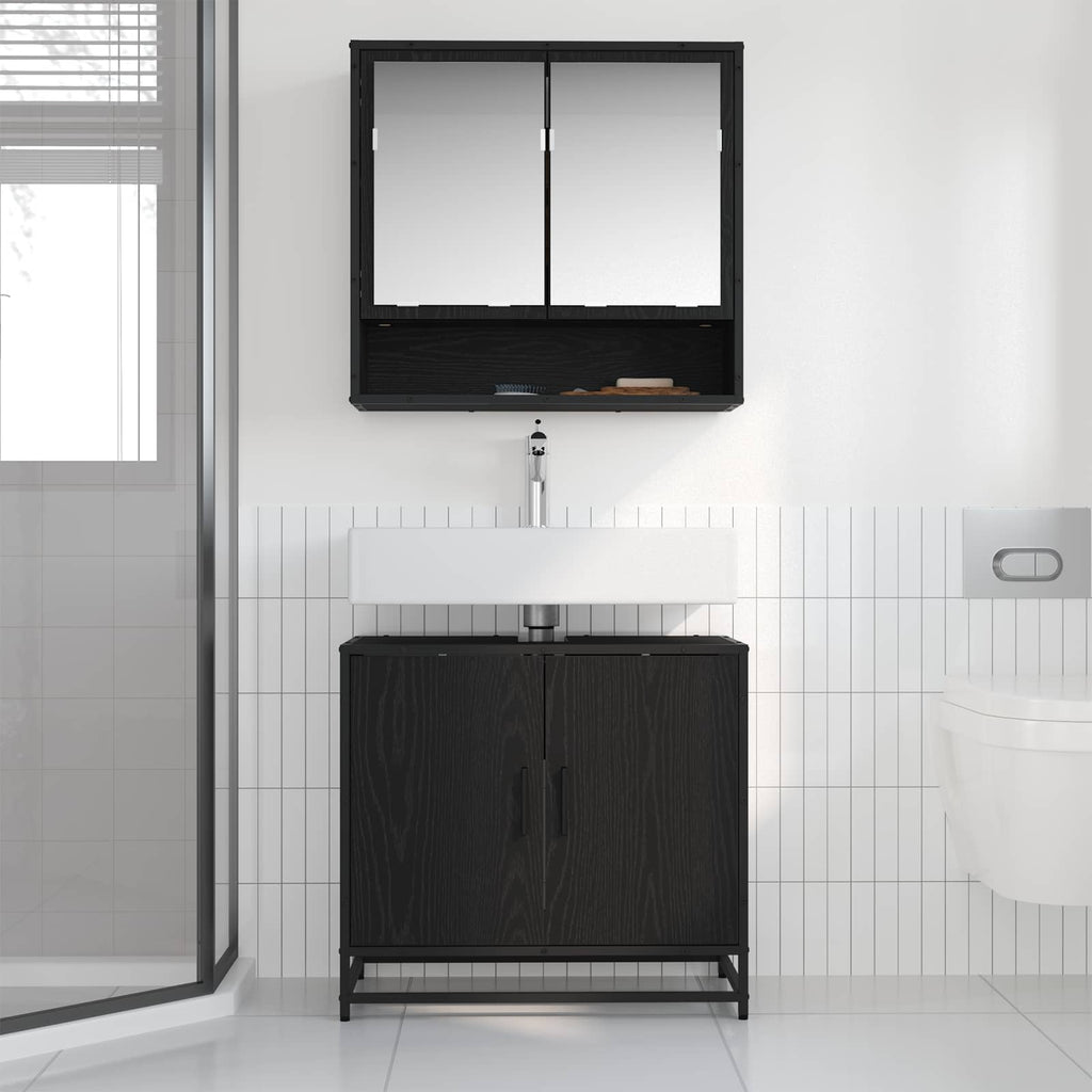 Juego de muebles de baño 2 pcs Roble Negro Madera contrachapada