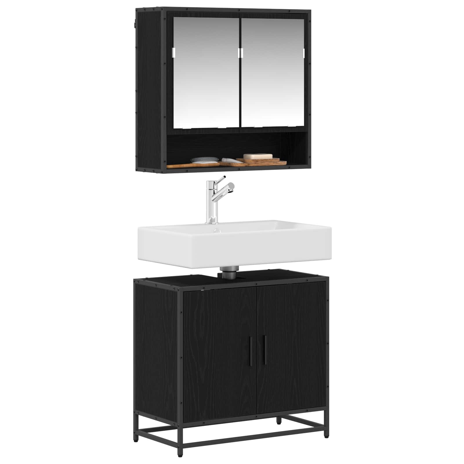 Juego de muebles de baño 2 pcs Roble Negro Madera contrachapada