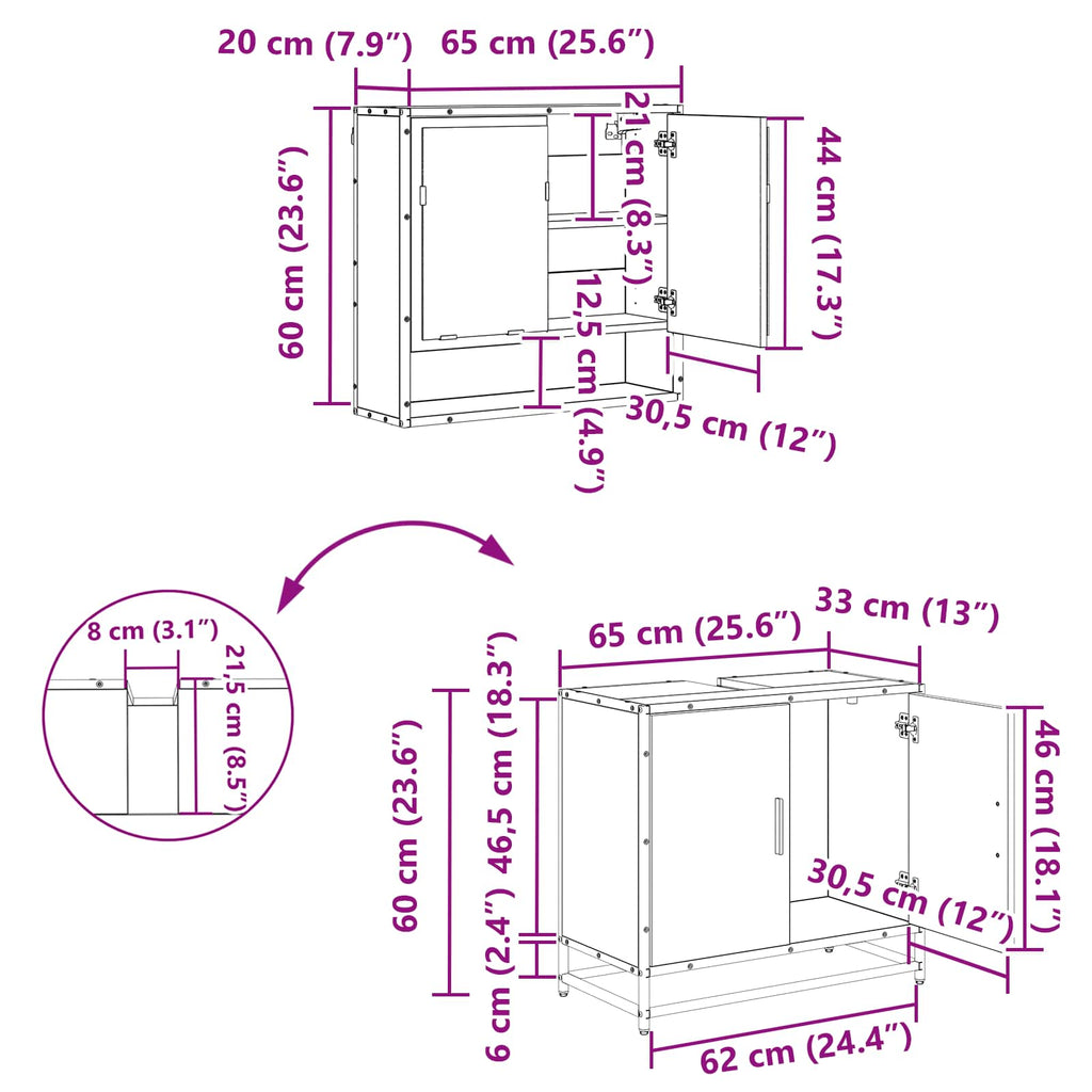 Juego de muebles de baño 2 pcs Roble Negro Madera contrachapada