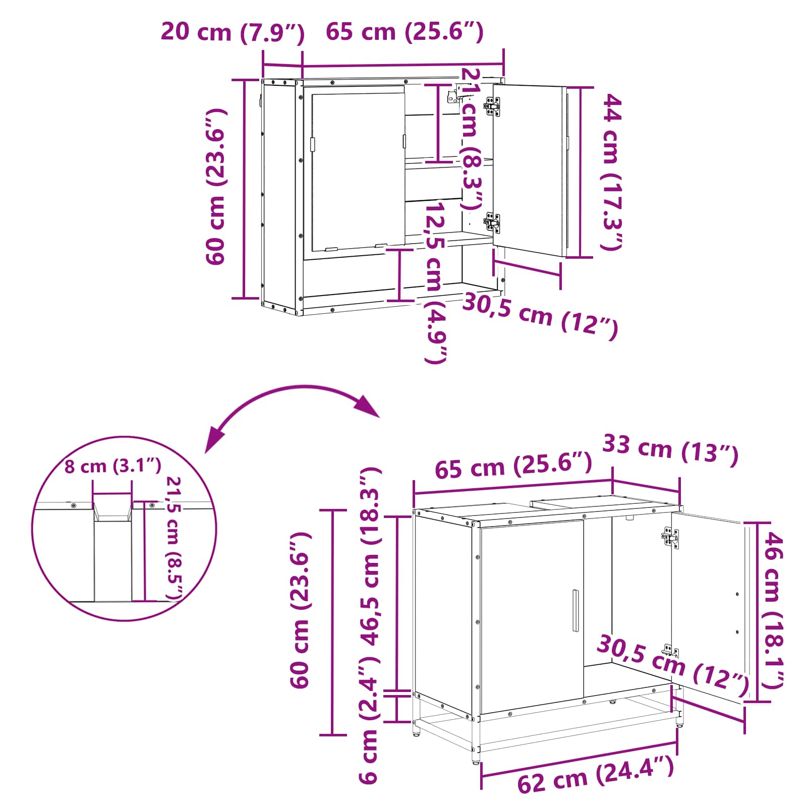 Juego de muebles de baño 2 pcs Roble Negro Madera contrachapada