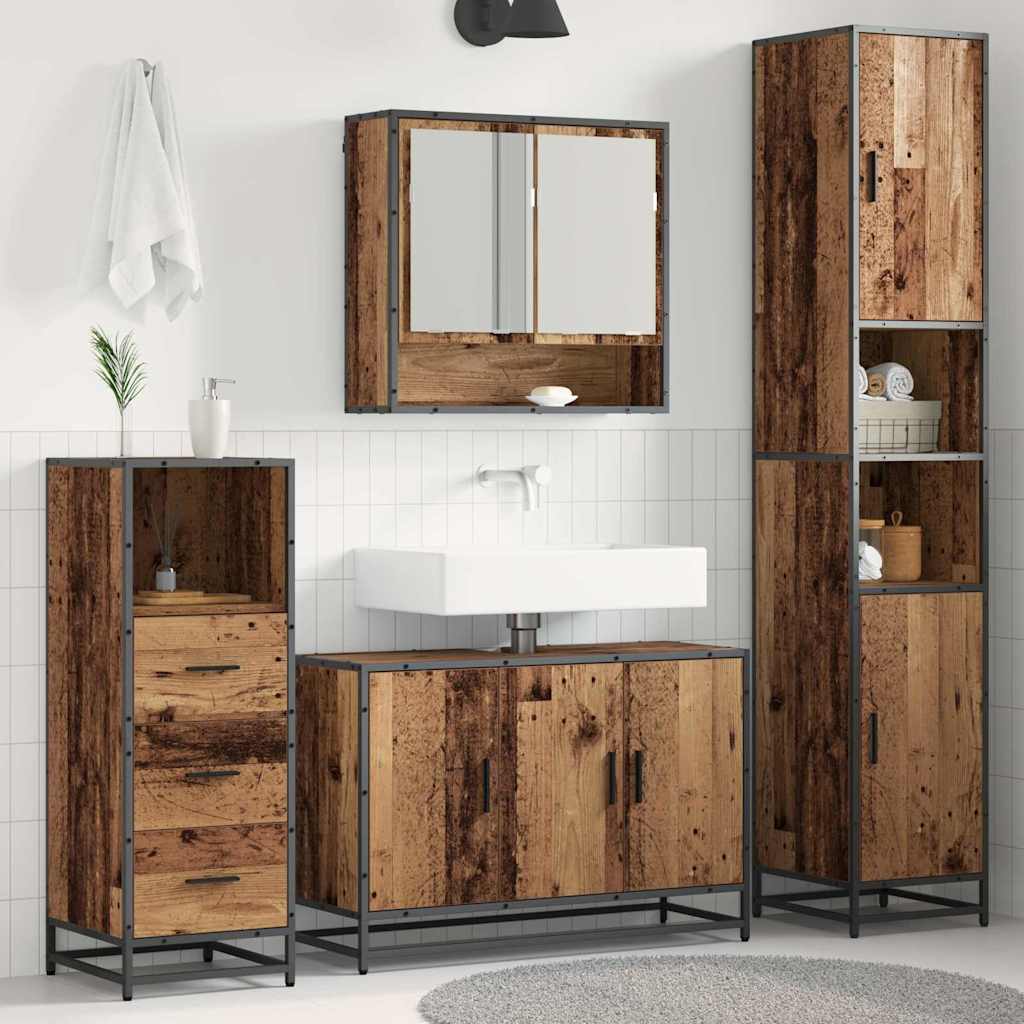 Juego de muebles de baño con estante 3 pcs Madera Vieja
