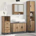 Juego de muebles de baño con estante 3 pcs Roble artesanal