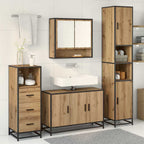 Juego de muebles de baño con estante 3 pcs Roble artesanal