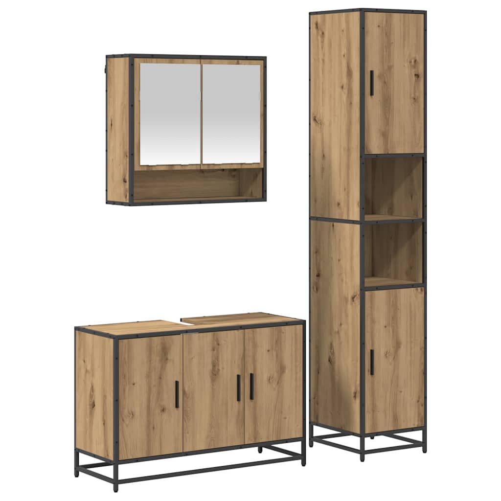 Juego de muebles de baño con estante 3 pcs Roble artesanal