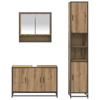Juego de muebles de baño con estante 3 pcs Roble artesanal