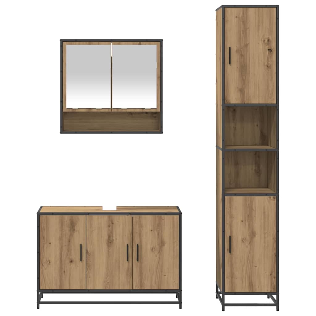 Juego de muebles de baño con estante 3 pcs Roble artesanal