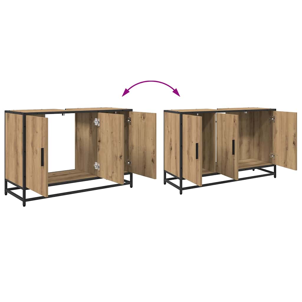 Juego de muebles de baño con estante 3 pcs Roble artesanal