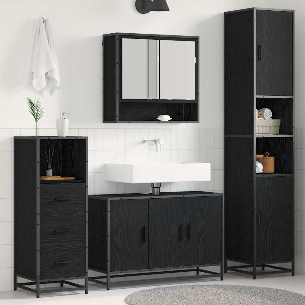 Conjunto de móveis de casa de banho 3 pcs Carvalho Preto Aglomerado