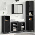 Juego de muebles de baño 4 pcs Roble Negro Madera de ingeniería