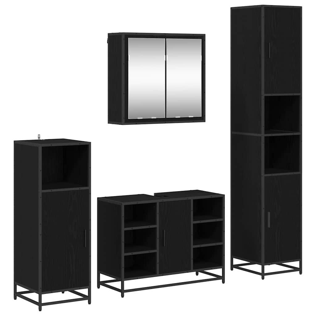Juego de muebles de baño 4 pcs Roble Negro Madera de ingeniería