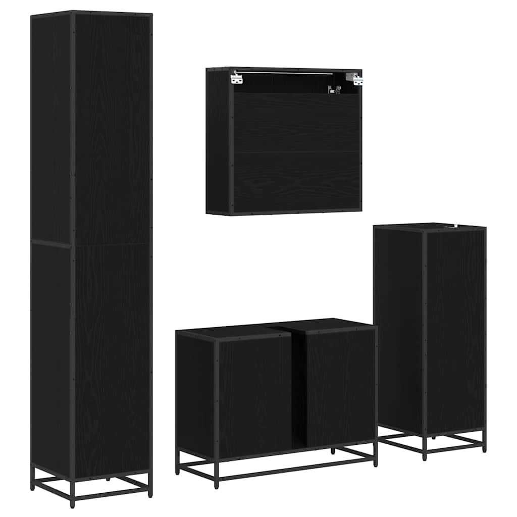 Juego de muebles de baño 4 pcs Roble Negro Madera de ingeniería