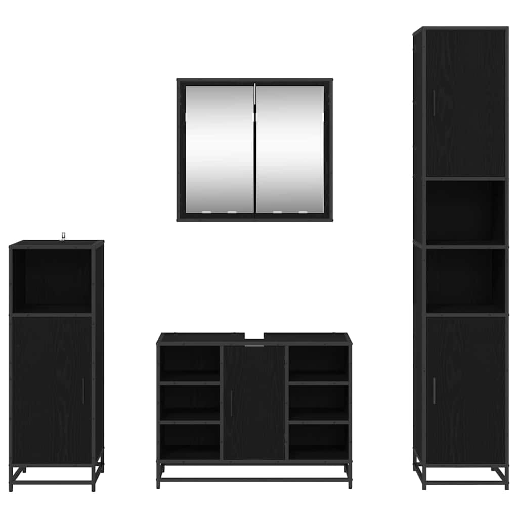 Juego de muebles de baño 4 pcs Roble Negro Madera de ingeniería