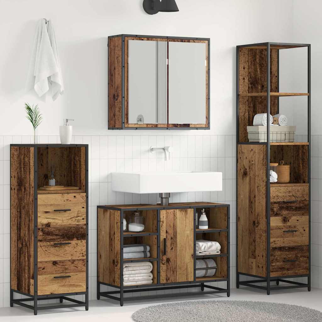Juego de muebles de baño con cajón 4 pcs Madera Vieja