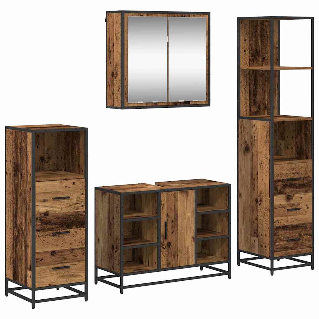 Juego de muebles de baño con cajón 4 pcs Madera Vieja
